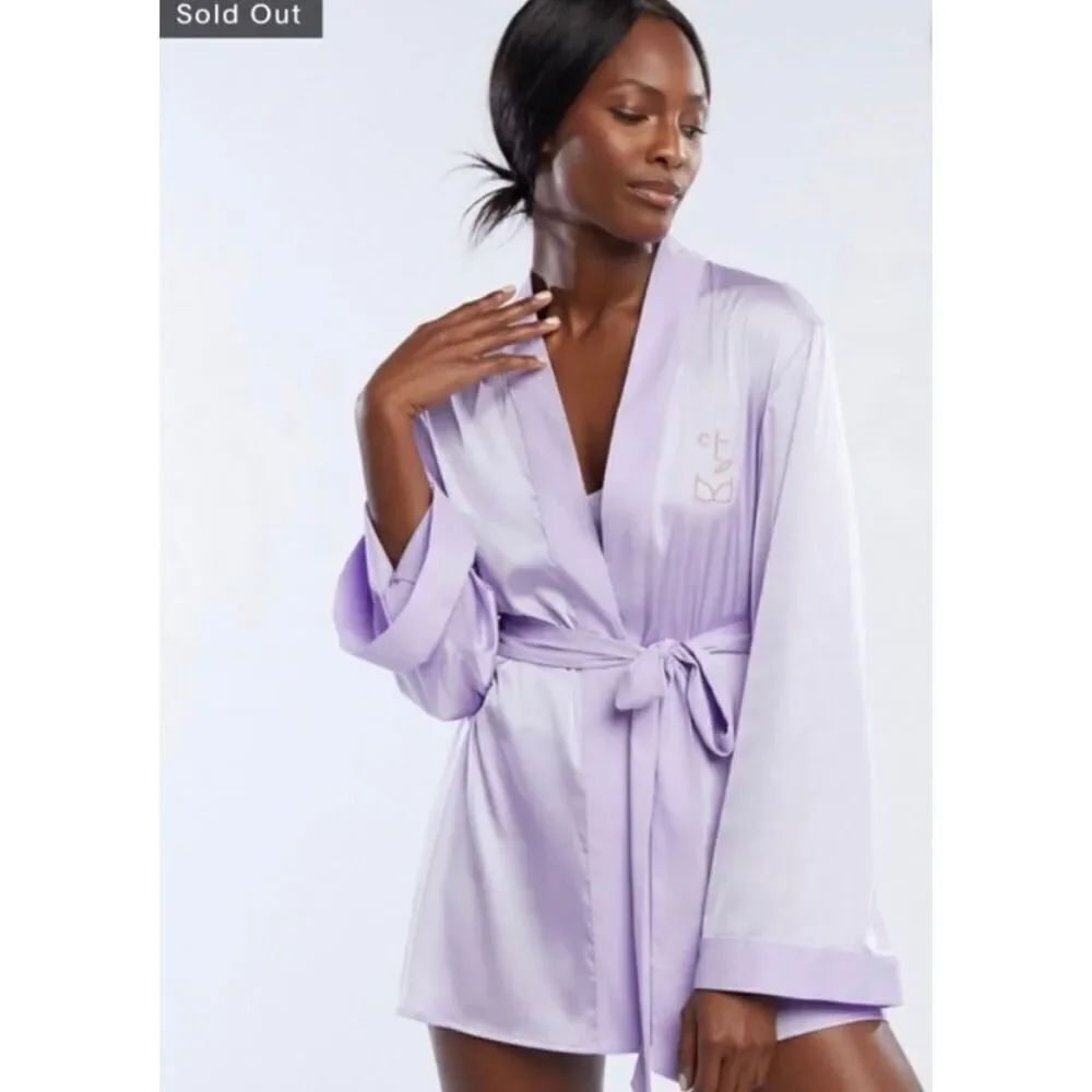 Savage X Fenty CLF Logo Short Lavender Belted Satin Robe sz XL/1X NWT